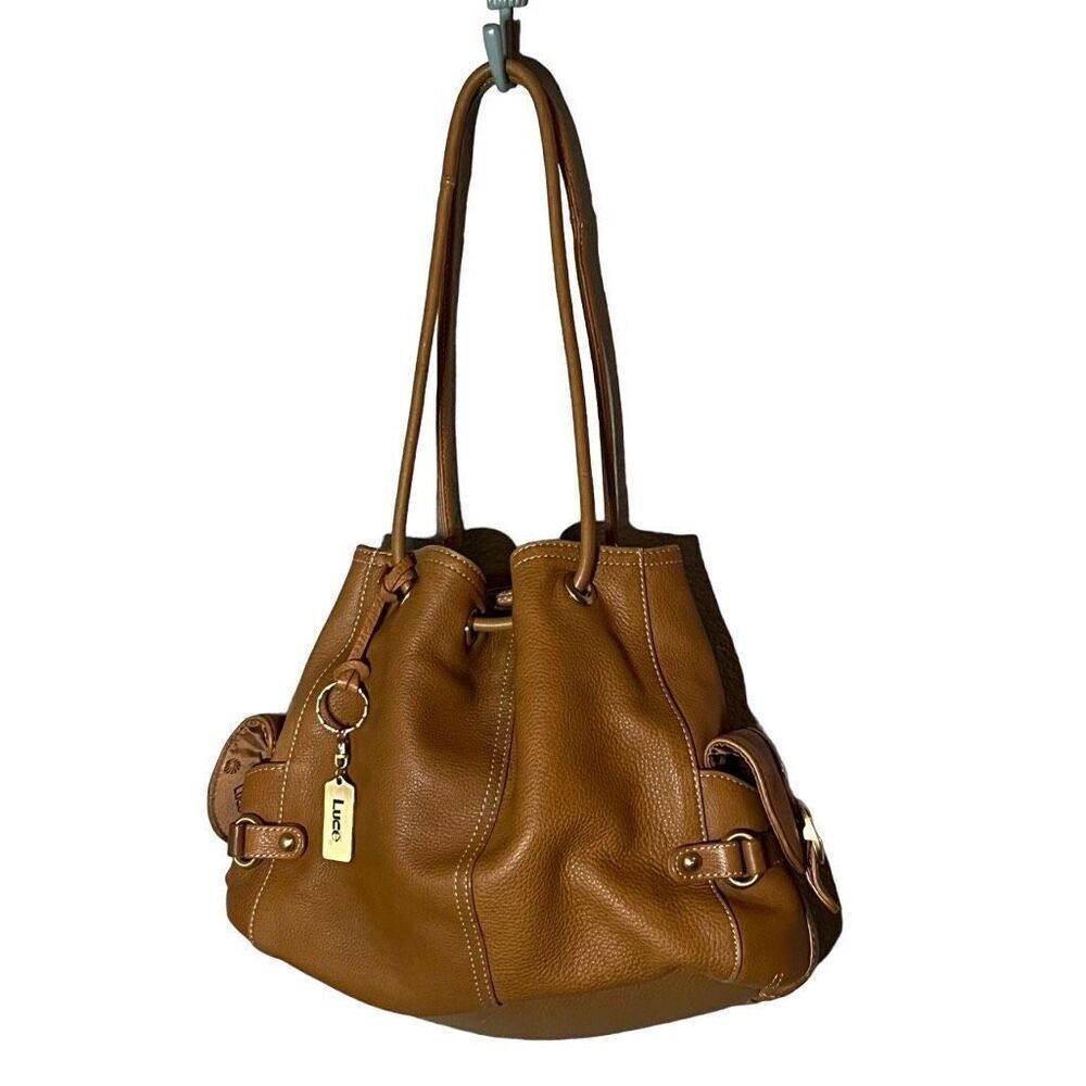 Luce Camel Cinch Style Leather Shoulder Bag
